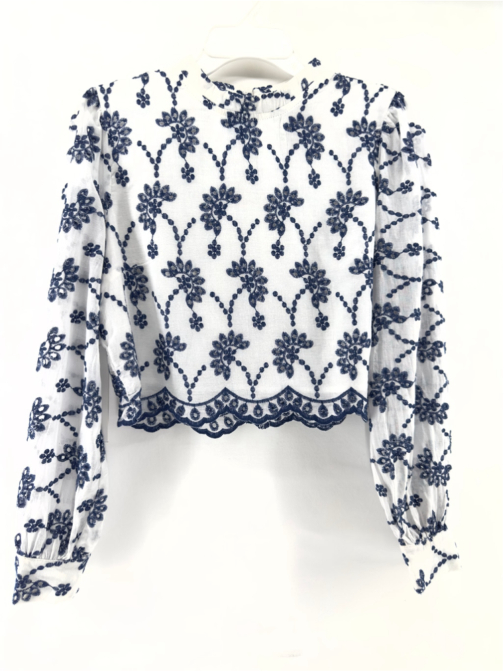 NWT $78 AQUA Navy Blue + White Embroidered PREPPY EYELET Boutique Top WOMENS M - Picture 2 of 12